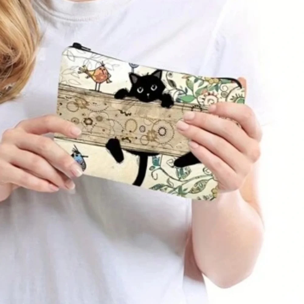 Canvas Double Sided Cute Cat Makeup Travel Cosmetic Bag - Picture 4 of 5